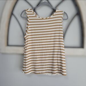 *NWT* Green Envelope Ivory Gold Striped Tie Back Skeeveless Blouse, Sz M